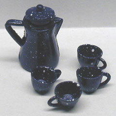 Dollhouse Miniature S/4 Blue Spatter Coffee Set